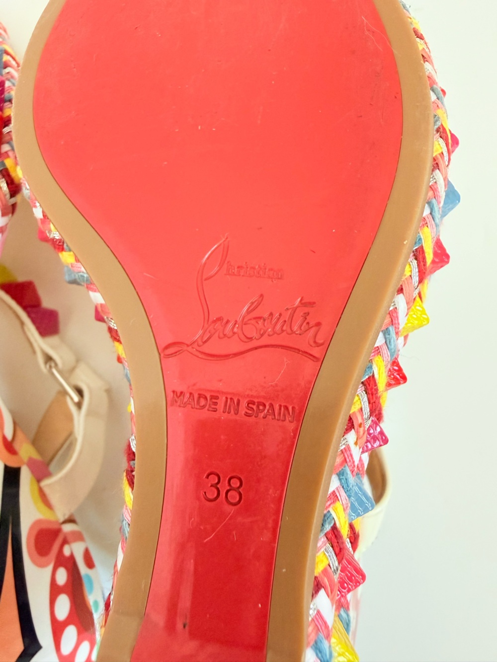Christian Louboutin Pyraclou 110 Toile Bengale Multicolor Platform Wedge EU 38 - Picture 8 of 10